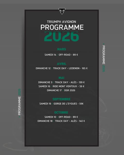 Calendrier des sorties moto de Triumph Avignon